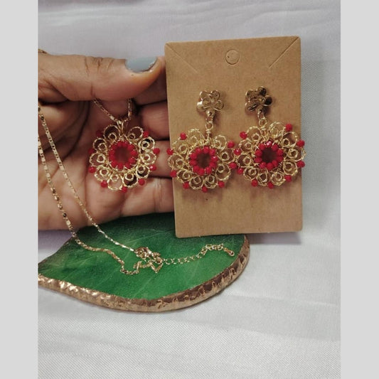Set Flor Rojo-Aretes + Dije (sin cadena)